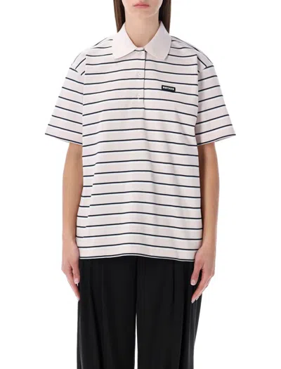 Rotate Birger Christensen Striped Polo Shirt In Gray