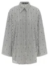 Rotate Birger Christensen Poplin Oversized Striped Shirt In Gray