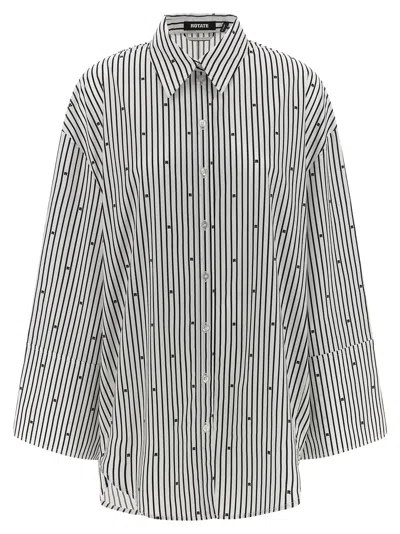 Rotate Birger Christensen Poplin Oversized Striped Shirt In Gray
