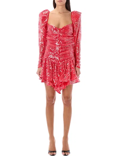 Rotate Birger Christensen Ruffled Sequined Lace Mini Dress In Red