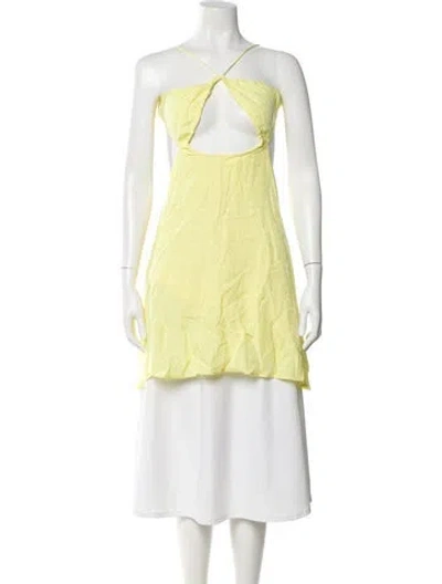 Pre-owned Rotate Birger Christensen Printed Asymmetrical Top W/ Tags In Yellow