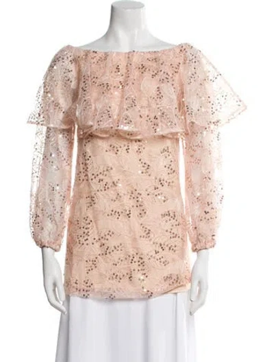 Pre-owned Rotate Birger Christensen Printed Bateau Neckline Blouse In Pink