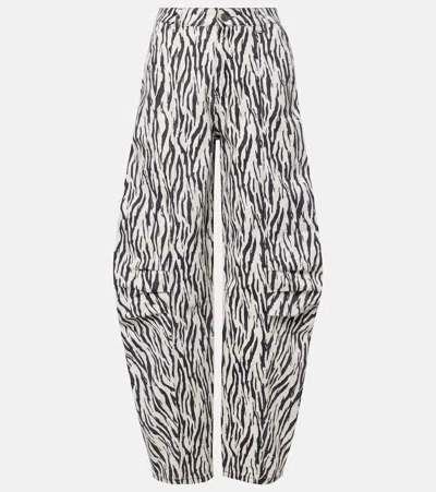 Rotate Birger Christensen Printed Cotton Twill Cargo Pants In Black