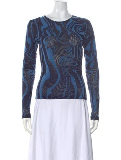 Pre-owned Rotate Birger Christensen Printed Crew Neck Top In Blue