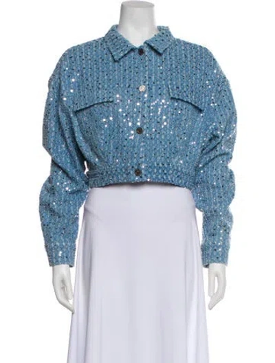 Pre-owned Rotate Birger Christensen Printed Denim Jacket In Blue