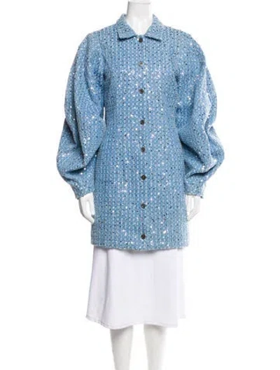 Pre-owned Rotate Birger Christensen Printed Denim Jacket In Blue