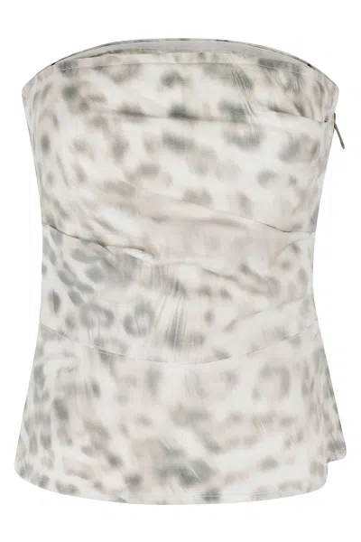 ROTATE BIRGER CHRISTENSEN PRINTED DENIM TOP