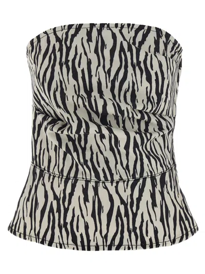 ROTATE BIRGER CHRISTENSEN PRINTED DENIM TOP