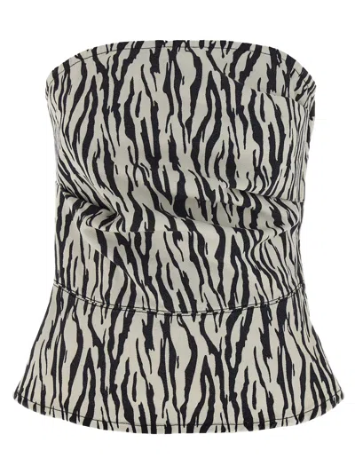 Rotate Birger Christensen 'printed Denim' Top In Multi