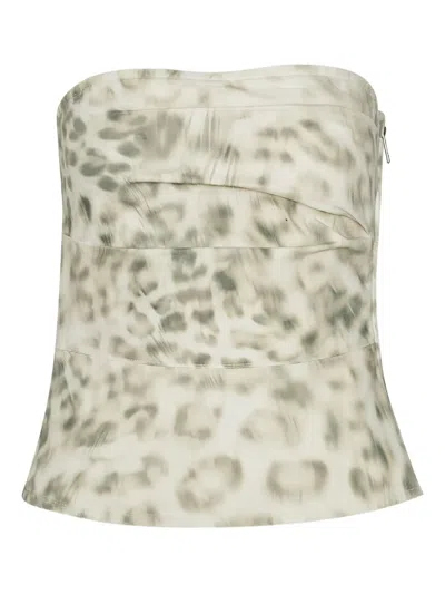 ROTATE BIRGER CHRISTENSEN PRINTED DENIM TOP