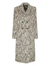 Rotate Birger Christensen Womens Egret Comb Printed Double-breasted Cotton-blend Coat In Multi