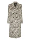 Rotate Birger Christensen Womens Egret Comb Printed Double-breasted Cotton-blend Coat In Multi
