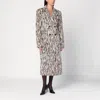 Rotate Birger Christensen Womens Egret Comb Printed Double-breasted Cotton-blend Coat In Neutral