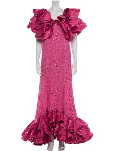 Pre-owned Rotate Birger Christensen Printed Long Dress In Pink