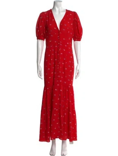 Pre-owned Rotate Birger Christensen Printed Long Dress In Red