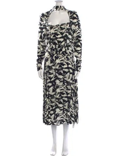 Pre-owned Rotate Birger Christensen Printed Long Dress W/ Tags In Black