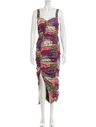 Pre-owned Rotate Birger Christensen Printed Long Dress W/ Tags In Green