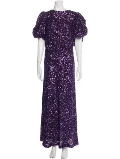 Pre-owned Rotate Birger Christensen Printed Long Dress W/ Tags In Purple