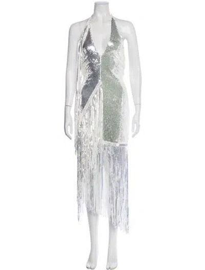 Pre-owned Rotate Birger Christensen Printed Midi Length Dress In White