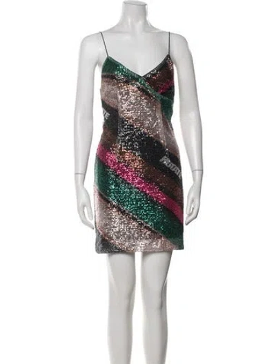 Pre-owned Rotate Birger Christensen Printed Mini Dress In Green