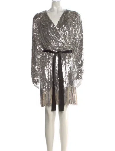 Pre-owned Rotate Birger Christensen Printed Mini Dress In Silver