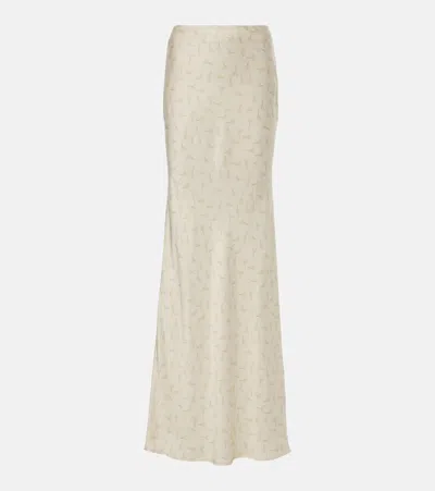 Rotate Birger Christensen Printed Satin Maxi Skirt In Ivory