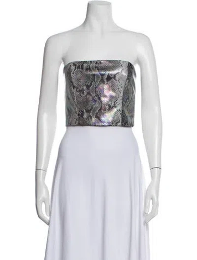 Pre-owned Rotate Birger Christensen Printed Strapless Crop Top In Pink/silver