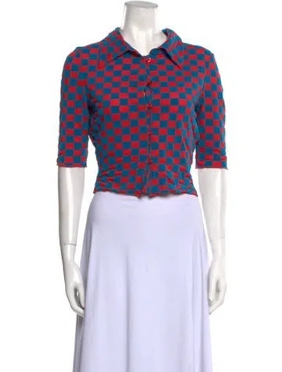 Pre-owned Rotate Birger Christensen Printed Three-quarter Sleeve Crop Top In Red