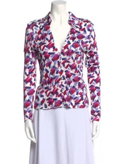 Pre-owned Rotate Birger Christensen Printed V-neck Blouse W/ Tags In Neutral