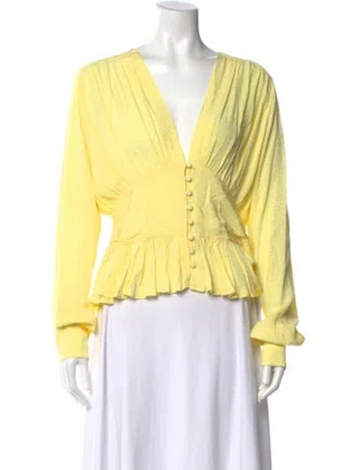 Pre-owned Rotate Birger Christensen Printed V-neck Blouse In Yellow