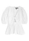 Rotate Birger Christensen Rotate Bubble Top With Puff Sleeves And V-neck Detail In White