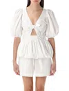 Rotate Birger Christensen Rotate Bubble Top With Puff Sleeves And V-neck Detail