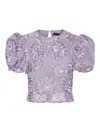 Rotate Birger Christensen Puff-sleeve Floral-embellished Top In Purple