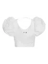Rotate Birger Christensen Puff-sleeve Floral-embroidered Top In White