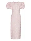 Rotate Birger Christensen Jacquard Puff Sleeve Midi Dress In Pink