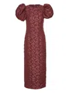 Rotate Birger Christensen Midi Dress With Puff Sleeves And Back Slit In Burgundy