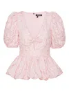 Rotate Birger Christensen Jacquard Puff Sleeve Top In Pink