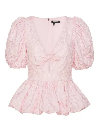 Rotate Birger Christensen Jacquard Puff Sleeve Top In Pink