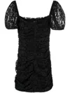 Rotate Birger Christensen Short Puff-sleeves Lace Mini Dress In Black