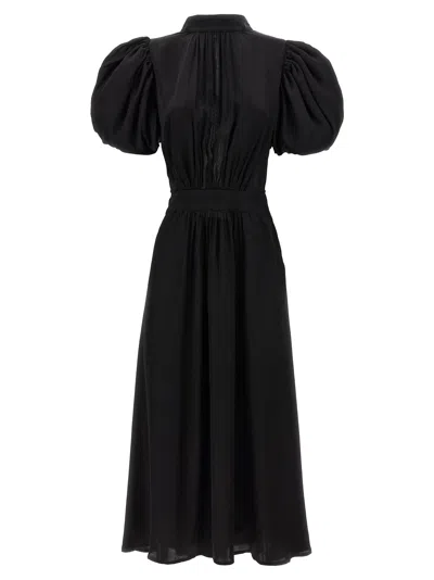 Rotate Birger Christensen Puff-sleeve Sequin Embellished Midi Dress In Black