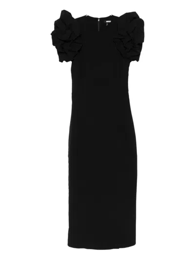 Rotate Birger Christensen Puff-sleeve Midi Dress In Black