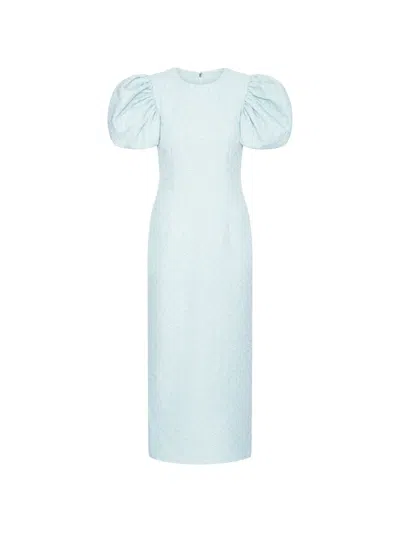 Rotate Birger Christensen Puff-sleeve Midi Dress In Blue