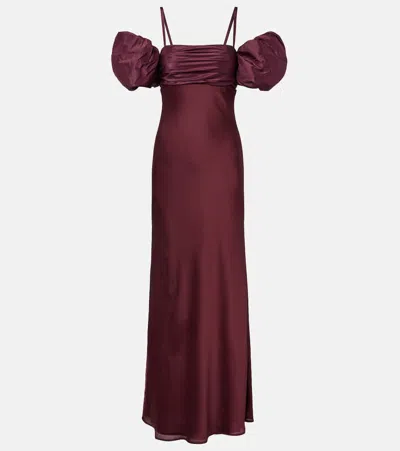 Rotate Birger Christensen Puff-sleeve Satin Gown In Burgundy