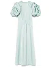 Rotate Birger Christensen Puff-sleeve Satin Midi Dress In Blue