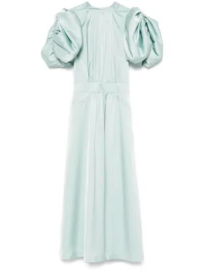 Rotate Birger Christensen Puff-sleeve Satin Midi Dress In Blue