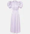 Rotate Birger Christensen Midi Satin Dress With Puff Sleeves In Purple