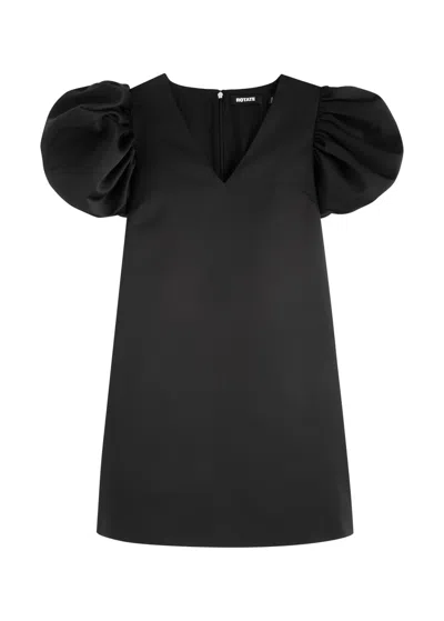 Rotate Birger Christensen Puff Sleeve Satin Mini Dress In Black