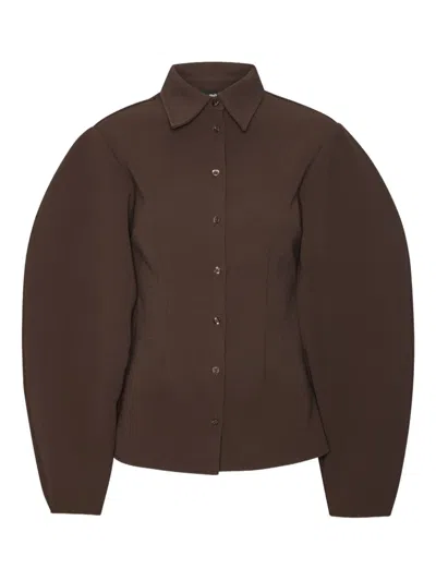 Rotate Birger Christensen Puff-sleeve Shirt In Brown