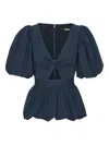 Rotate Birger Christensen Puff-sleeve Top In Blue