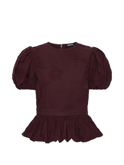 Rotate Birger Christensen Puff Sleeve Top Bordeaux In Burgundy